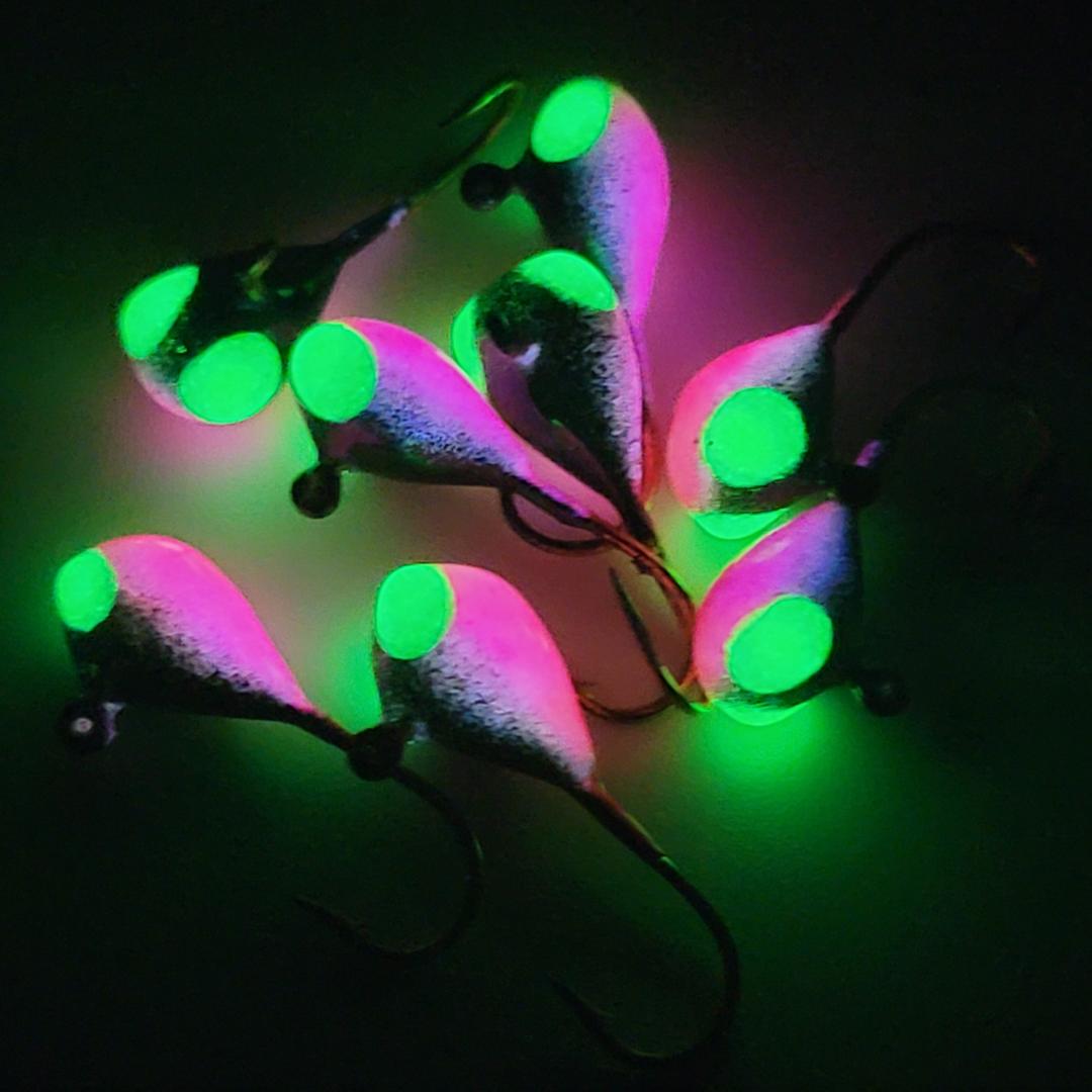 3 Pack - Tungsten Ice Fishing Jigs - PURPLE GLOW (6 Size